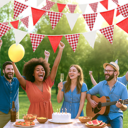 G2PLUS Red and White Checkered Banner, 32Ft Red Pennant Banner Garland, Party Decorations Triangular Bunting Garland for Xmas, Wedding Décor, Birthday, Valentine’s Day, Carnival & Outdoor Celebrations