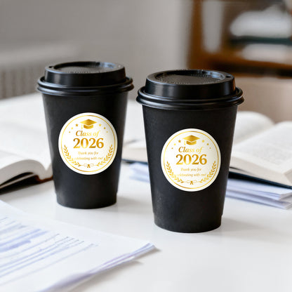 G2PLUS Graduation Thank You Stickers - 120Pcs Class of 2026 Stickers Gold Foil Graduation Gift Labels 2in Round Envelope Seal Sticker for Certificate Congrats Grad Party Favors