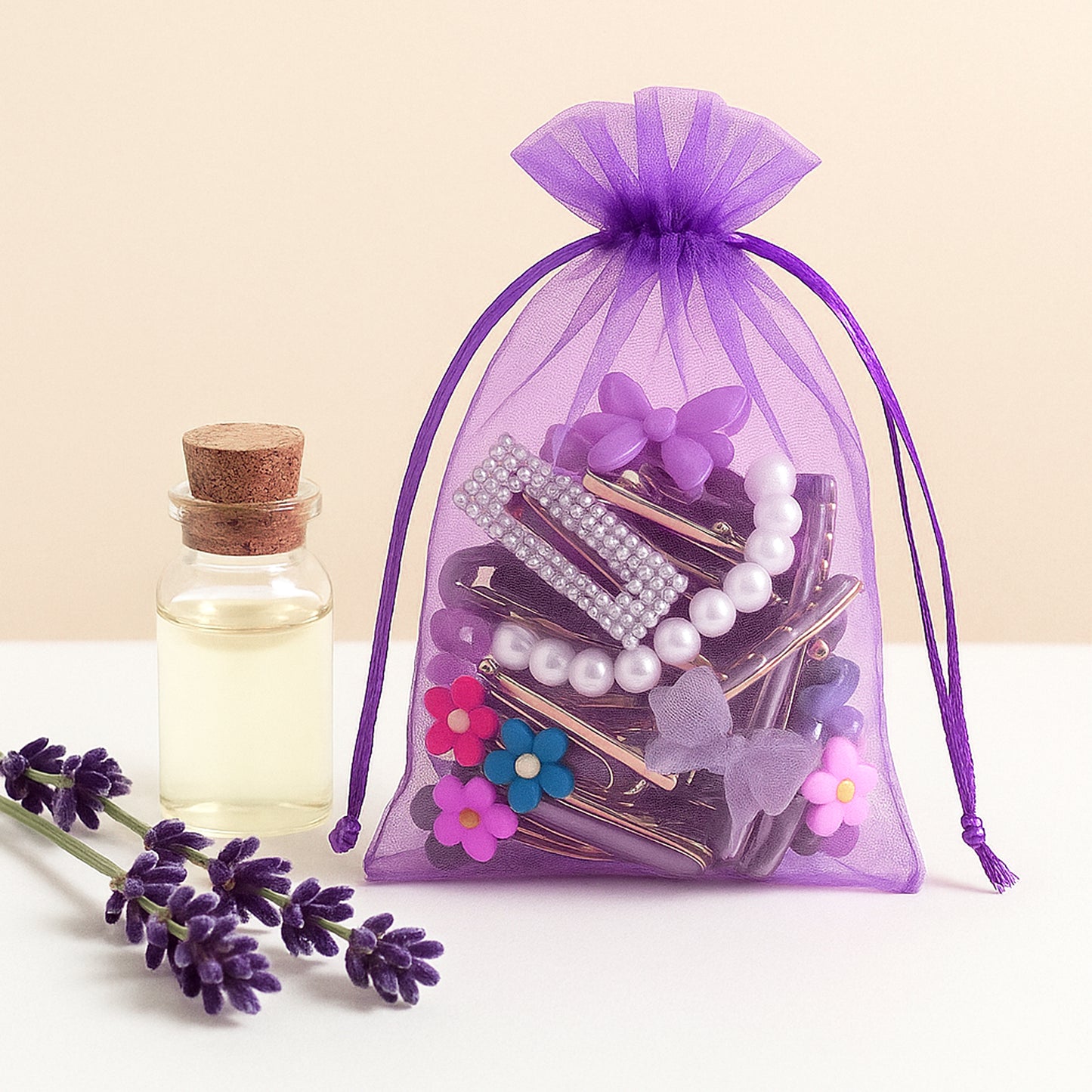 G2PLUS 25PCS Purple Organza Bags 5x7 inches, Sheer Mesh Jewelry Pouches, Organza Gift Bags with Drawstring for Candy, Jewelry, Wedding Party Favors