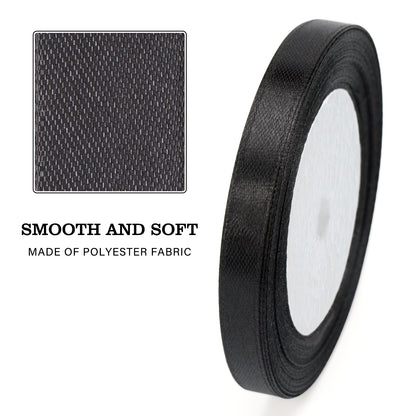 G2PLUS Schwarz Satinband 10mm, Dekoration Geschenkband, 22m Schleifenband zum Bastel, Schwarz Satin Dekoband für Geschenkverpackung, Dekoration