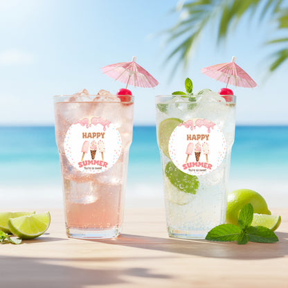 G2PLUS Summer Gift Stickers - 60Pcs Happy Summer Stickers 2 Inch Round Ice Cream Label Sticker for Envelope Seals, Gift Cards, Bags, Small Business, Hawaii Tropical Luau Party Favors