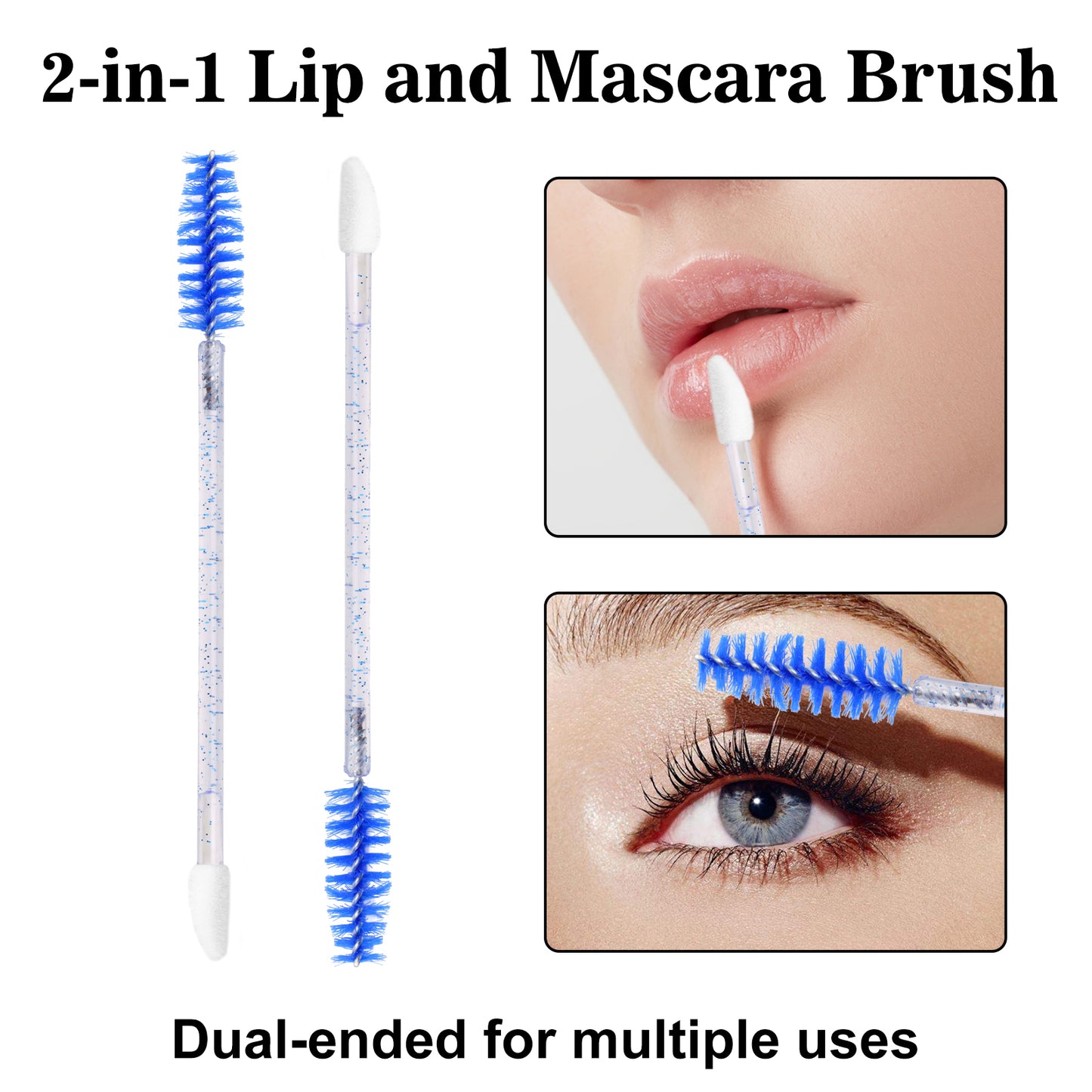 G2PLUS 100pcs Eyelash Lip Brush, Dual Ended Eyelash Extension Brush, Blue Mascara Wands and Lipstick Applicator, Portable Makeup Brush for Eyebrow, Lip Makeup and Travel Use