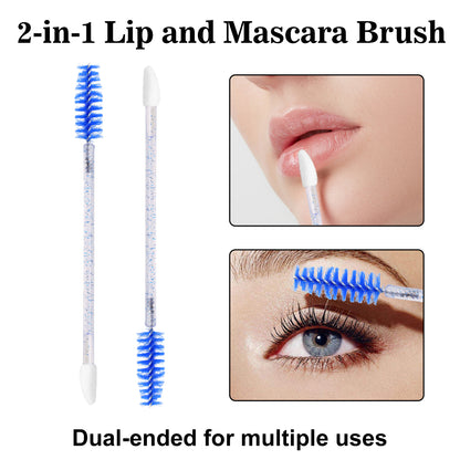G2PLUS 100pcs Eyelash Lip Brush, Dual Ended Eyelash Extension Brush, Blue Mascara Wands and Lipstick Applicator, Portable Makeup Brush for Eyebrow, Lip Makeup and Travel Use