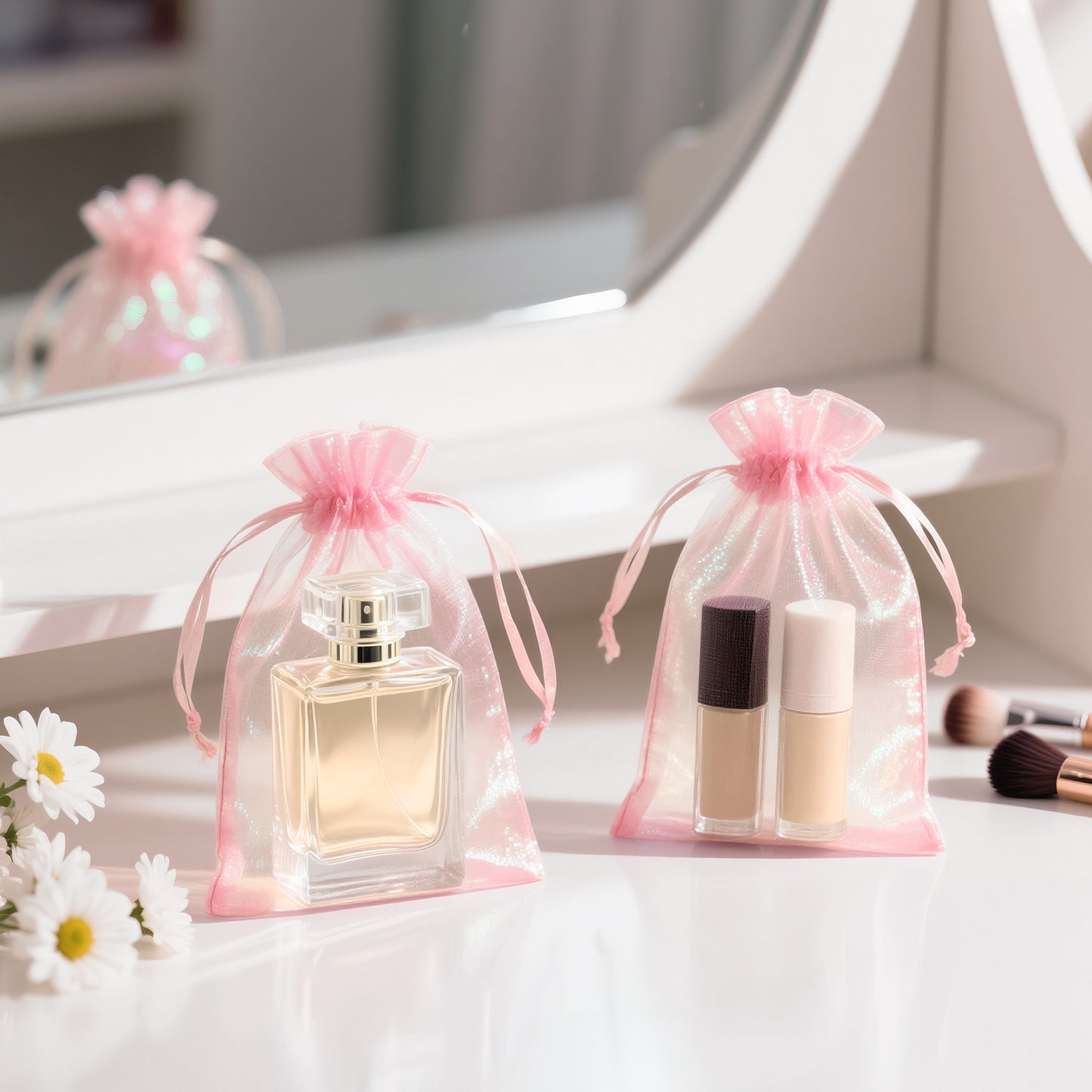 G2PLUS 30PCS Blush Pink Oragnza Bags 4x6 In - Drawstring Organza Bags, Sheer Mesh Jewelry Pouches, Candy Gift Wrap Pouches for Christmas, Birthday, Wedding Party Favors