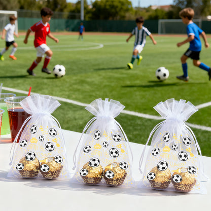 G2PLUS 30Pcs Soccer Organza Gift Bags 4x6 Inches, Drawstring Soccer Favor Bags, Sheer Mesh Pouches for Candy Treats, Kids Sports Birthday Party Favors, Team Gifts, Sports Game Events