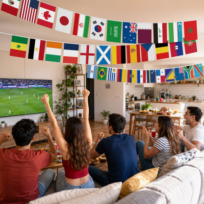 G2PLUS World Cup Football Bunting 2026, 48 Teams Flags of the World, 15m Double Sides Football Party Decor Banner for Bar Club Garden Street Decoration, 1 Pack