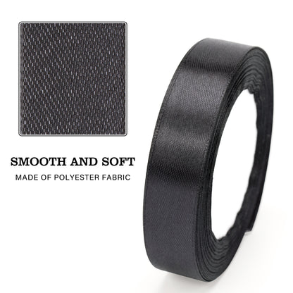G2PLUS Black Satin Ribbons 20mm: 22M Thick Fabric Gift Wrap Ribbons for Crafting, Halloween Party Decoration