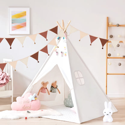 G2PLUS Cotton Fabric Bunting Banner, 9Ft Khaki Triangle Pennant Banner Flag, 12pcs Double-Sided Bunting Garland with Tassels for Birthday Party, Wedding, Holiday, Classroom Hanging Decor