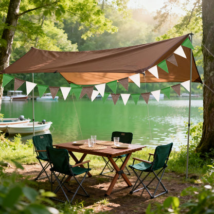 G2PLUS Pre-Strung Burlap Pennant Banners, 39Ft Green White Brown Fabric Triangle Flag Bunting, 36Pcs Pennant Banner Flags Garland for Football Game Day, Outdoor Parties, Camping & Backyard Decorations