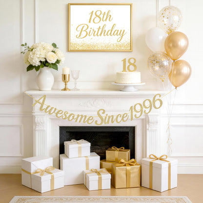 G2PLUS Pre-Strung 30th Birthday Banner, Glitter 30th Birthday Decorations Champagne Gold Happy 30th Birthday Banner, 3m Awesome Since 1996 Banner, 30th Birthday Party Decorations