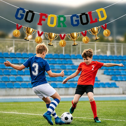 G2PLUS Go for Gold Banner with Medal and Trophy Garland