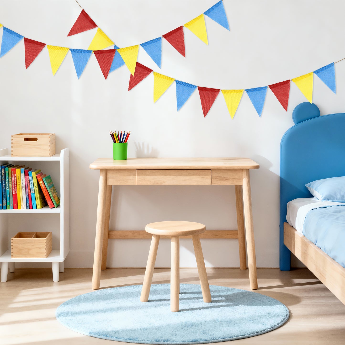 G2PLUS Pre-Strung Burlap Pennant Banners, 39Ft Red Yellow Blue Triangle Flag Bunting, 36Pcs Pennant Banner Flags Garland for Birthday, Carnival, School Events, Baby Shower, Wedding and Party Decor