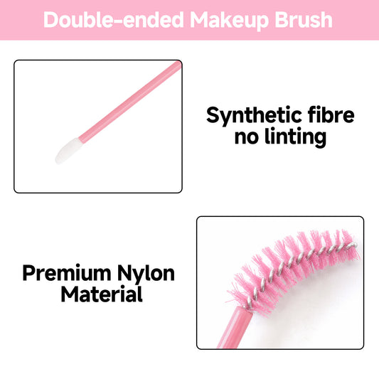 G2PLUS 100pcs Eyelash Brush Lip Brush, Pink Dual Ended Mascara Wands, Disposable Makeup Brushes for Eyelash Extension, Eyebrow, Lip Gloss, Salon and Travel Use