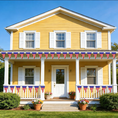 G2PLUS 4 Pack American Flag Pennant Banner, 35FT Pre-Strung Patriotic Triangle Flags, Double-Sided Red White Blue Bunting for 4th of July, Independence Day, Outdoor Party Decorations
