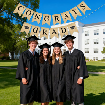 G2PLUS Congrats Grad Banner,Pre-strung Graduation Party Decorations Banner for School, Rustic Graduation Burlap Garland for College, Photo Backdrop, Indoor Outdoor Celebration