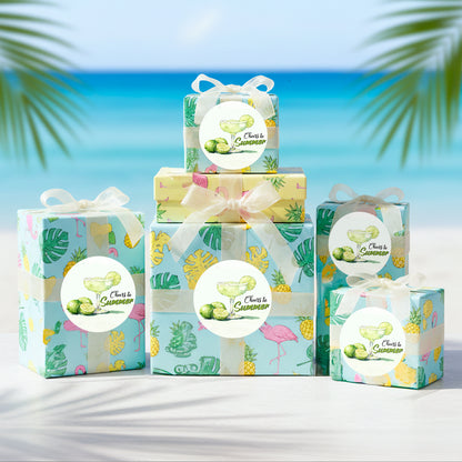 G2PLUS Summer Gift Stickers - 60Pcs Green Cheers to Summer Stikcers 2 Inch Round Margaritas Lemon Label Sticker for Small Business Envelope Seals, Gift Cards, Bags, Hawaii Tropical Luau Party Favors