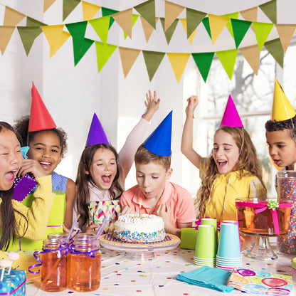 G2PLUS Pre-Strung Burlap Pennant Banner, 65Ft Green and Yellow Triangle Flag Bunting, 60pcs Pennant Banner Bunting Garland for Birthday, Wedding, Camping, Rustic Boho Theme Party Decorations