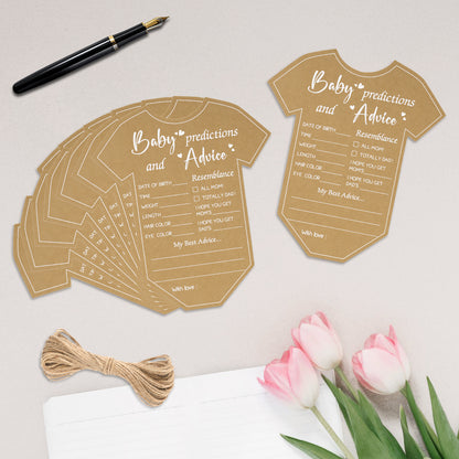 G2PLUS Baby Advice Cards, Onesie Baby Shower Predictions and Advice Cards for Parents To Be, Wishes Card for New Parents, Gender Reveal Girls Boys Shower Game Party Decorations(5.2x6 in, Kraft, White)