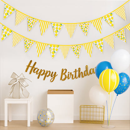 G2PLUS 39Ft Triangle Bunting Banner, 42Pcs Lemon Garland Pennant Banner, Reusable Cotton Triangle Flags Party Decoration for Summer Luau, Pool Party Decor & Beach Theme