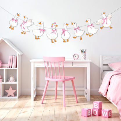 G2PLUS Pre-Strung Silly Goose Birthday Banner, 19.6Ft Pink Bow Paper Bunting Garland, Cute Animal Party Decor for Birthday, Nursery Room & Spring Celebration