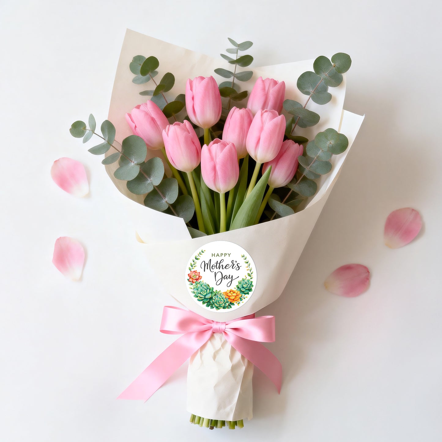 G2PLUS Mother's Day Stickers - 60Pcs Happy Mother's Day Gift Stickers 2 inches Round Mother's Day Labels Stickers with Succulent Plants for Mom's Gifts, Cards, Party Favors