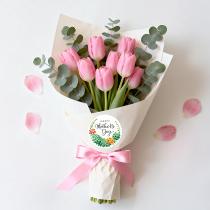 G2PLUS Mother's Day Stickers - 60Pcs Happy Mother's Day Gift Stickers 2 inches Round Mother's Day Labels Stickers with Succulent Plants for Mom's Gifts, Cards, Party Favors