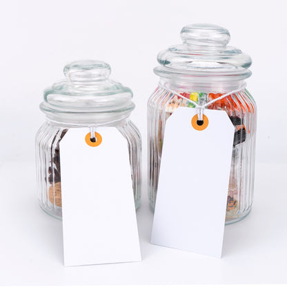 G2PLUS 100PCS Price Tags, Blank Shipping Tags, 2.36 x 4.72 inches Marking Label Tags, White Tags with String Attached, Clothing Label Hang Tags, Blank Tags with Reinforced Hole for Inventory Sales