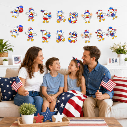 G2PLUS American Flag Garland 19.6Ft, Pre-Strung Patriotic Duck Banner, Red White Blue Paper Banner for 4th of July, Independence Day, Memorial Day, Baby Shower, USA Theme Party Decorations