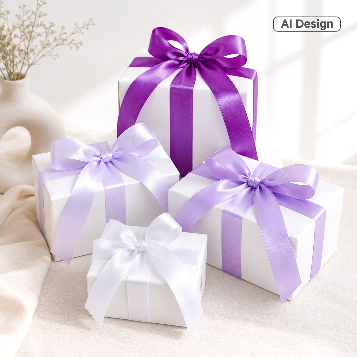 G2PLUS Purple Satin Ribbon for Gift Wrapping, 4 Rolls, 20mm x 22m 88m Total Gift Wrapping Ribbon, Ribbon for Weddings, Baby Showers, DIY Crafts ,Party Decor, Bows, Bouquet Wrapping