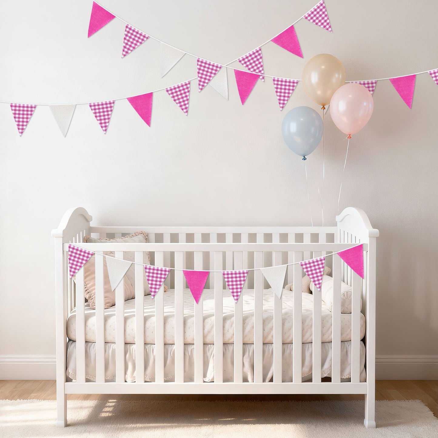 G2PLUS Pink and White Checkered Banner, 32Ft Pink Pennant Banner Garland, Party Decorations Triangular Bunting Garland for Baby Shower Girl, Birthday Party, Bridal Shower, Wedding Décor, Valentine’s Day & Outdoor Celebrations