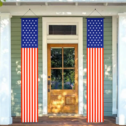 G2PLUS American Flag Door Banner, 12x71 Inches Independence Day Indoor and Outdoor Hanging American Flag Banners, Patriotic Star and Stripes Decor for Memorial Day, 4Th of July (2 PCS)