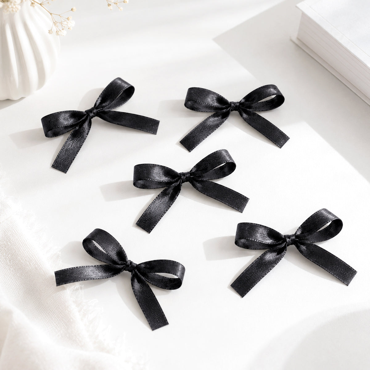 G2PLUS Black Satin Ribbons 10mm: 44m Gift Wrapping Ribbon for Crafting, Christmas, Holloween Party Decoration