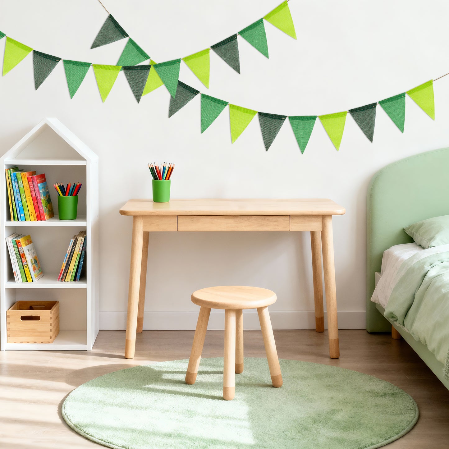 G2PLUS Pre-Strung Burlap Pennant Banners, 39Ft Green Fabric Triangle Flag Bunting, 36Pcs Pennant Banner Flags Garland for Christmas, Birthday, Wedding, Baby Shower, Party Decorations