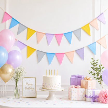 G2PLUS 20M Pastel Burlap Bunting Outdoor: 60PCS Reusable Waterproof Hessian Bunting, Burlap Banner for Birthday, Baby Shower, Wedding, Nursery, Garden Decoration