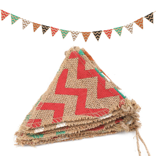 G2PLUS Hessian Bunting Banner, Rustic Burlap Bunting, Vintage Burlap Bunting with Wave Pattern, 15PCS Natural Decoration Bunting Garland for Bedroom Garden Party Dcoration