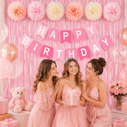 G2PLUS Pink Birthday Decorations Set, Birthday Party Backdrop Decorations