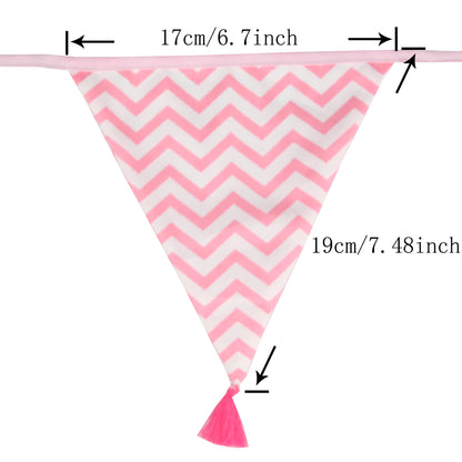 G2PLUS 10.8Ft Cotton Triangle Bunting Banner – 12pcs Pink Floral Fabric Pennant Flag with Tassels, Double Side Triangle Banner Garland for Weddings, Birthdays, Garden & Baby Showers