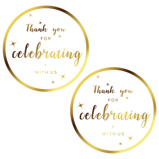 G2PLUS Thank You for Celebrating with us Stickers, 2 Inch Thank You Stickers Wedding, 60Pcs Round Self Adhesive Stickers, Gold Seal Labels, Celebrating Stickers for Gift Bags, Party Favors