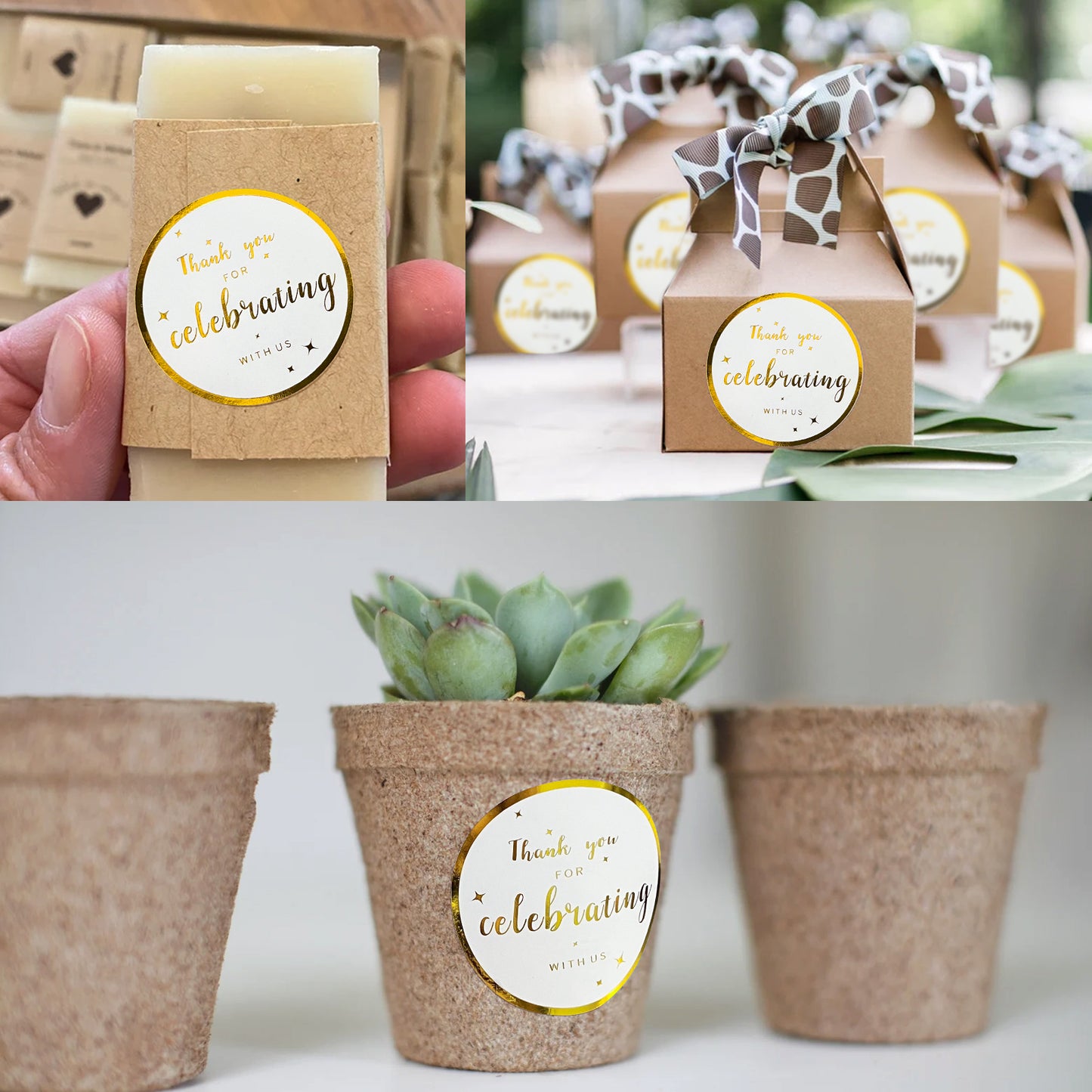 G2PLUS Thank You for Celebrating with us Stickers, 2 Inch Thank You Stickers Wedding, 60Pcs Round Self Adhesive Stickers, Gold Seal Labels, Celebrating Stickers for Gift Bags, Party Favors
