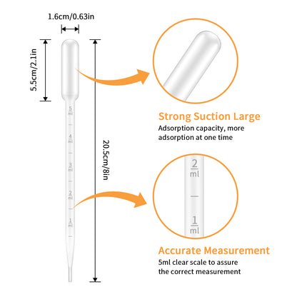 G2PLUS 5ML Plastic Dropper, 25Pcs Pipettes Dropper, Clear Graduated Dropper, Disposable Transfer Pipettes for Essential Oils, Kids Activities, DIY Art and Make up Tool