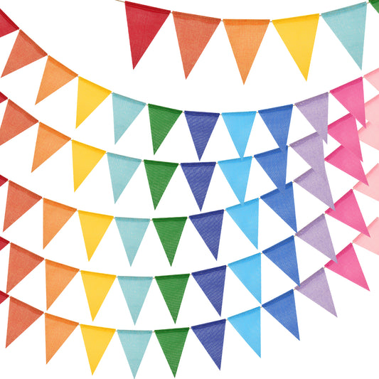 G2PLUS Pre-Strung Burlap Pennant Banner, 65Ft Multicolor Triangle Flag Bunting, 60pcs Pennant Banner Flags Garland for Birthday, Holidays and Theme Party Decorations