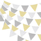 G2PLUS 12M Large Fabric Bunting Banner, 19x21CM Reusable Cotton Triangle Flag Garland with 42PCS Yellow Grey and White Pennants for Garden Tea Wedding Baby Shower Birthday Parties