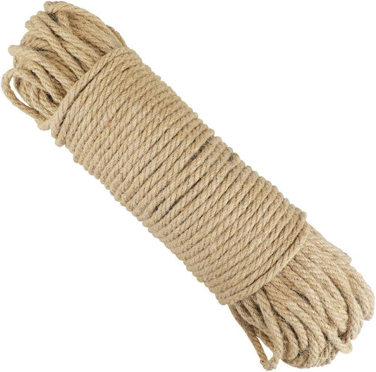 G2PLUS 6MM Thick Jute Rope, 3-Ply Brown Natural Cord Rope, 50M Thick Jute Rope, Strong Hemp Garden Rope, for DIY Crafts Arts and Gardening Applications