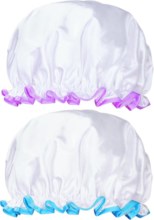 G2PLUS 2PCS Large Shower Cap for Long Hair, 32CM Clear Hair Caps for Girls and Women, Reusable Elastic Bath Caps for Girls Spa Home Use