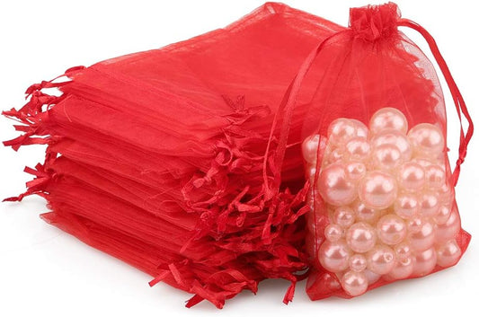 G2PLUS Red Organza Gift Pouches, 10x15 CM Medium Organza Favour Bags, 100 PCS Wedding Jewelry Bags, Clear Mesh Pouches Perfect for Wedding, Christmas, Birthday, Anniversary