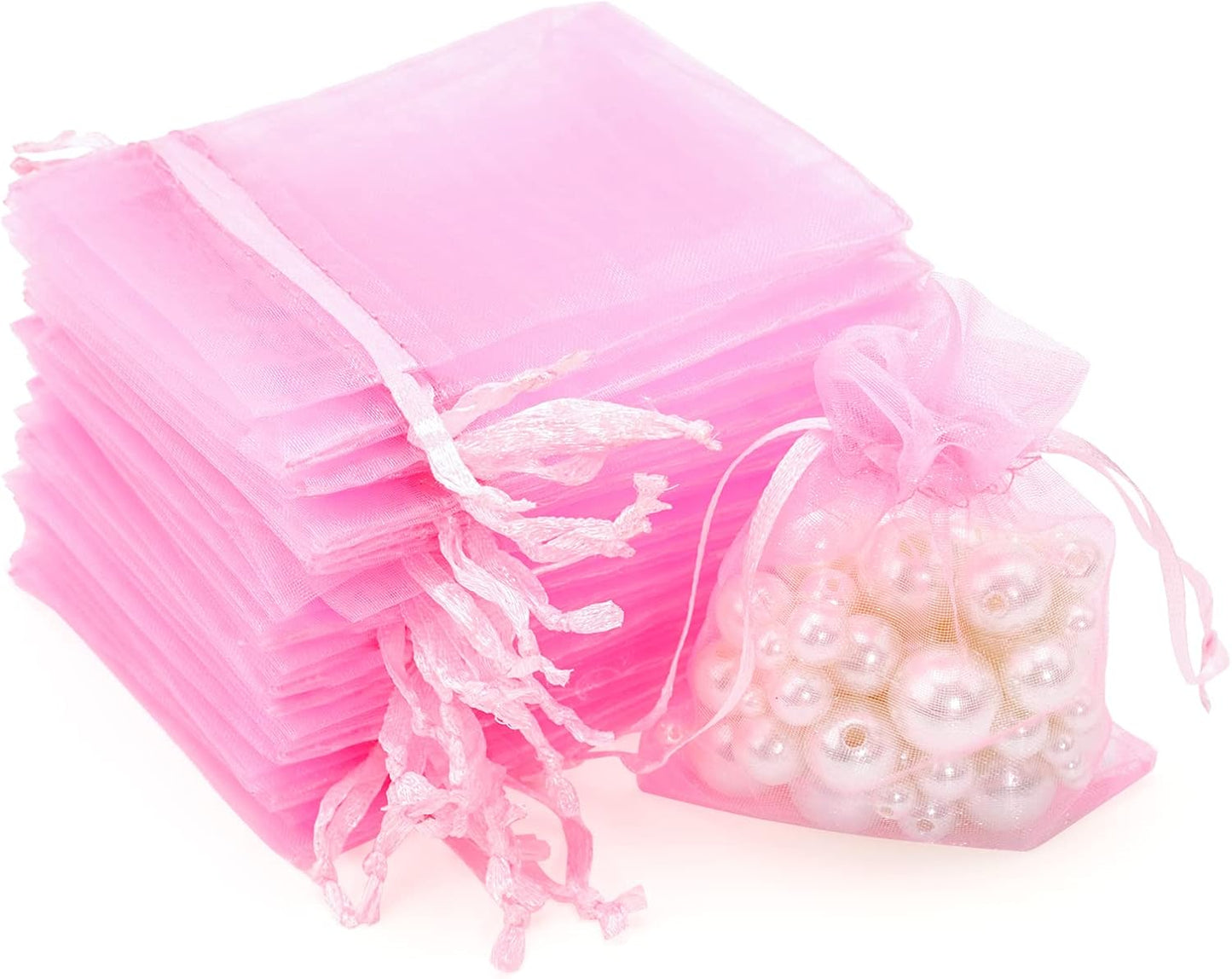 G2PLUS Pink Organza Gift Pouches - 10x12 CM Small Organza Favor Bags, 50 PCS Wedding Jewelry Bags - Clear Mesh Pouches Perfect for Wedding, Christmas, Birthday, Anniversary