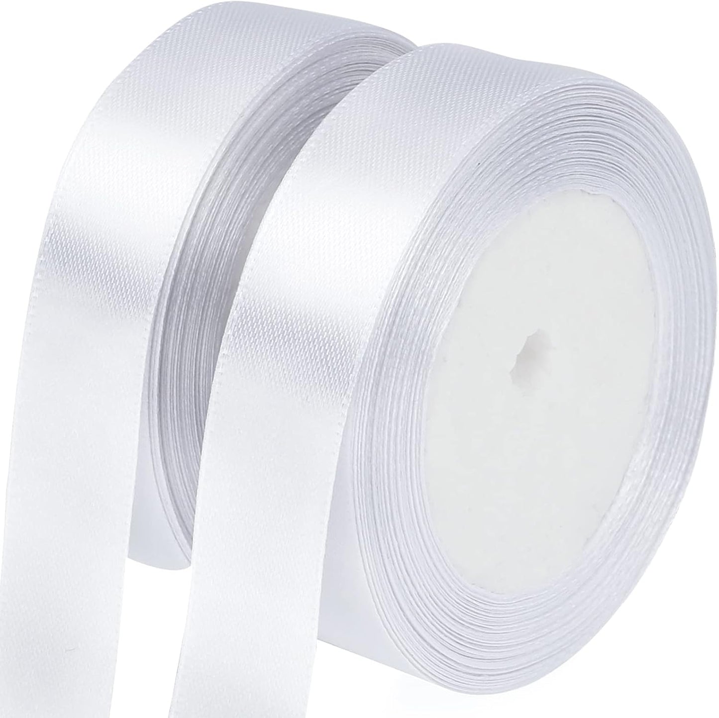 G2PLUS White Stain Ribbons - 20mm Gift Wrap Ribbon- 44M Ribbons for Gift Wrapping - Gift Wrapping Ribbon for Wedding Car, Christmas Wrapping Gift Craft - 2 Roll x 22M