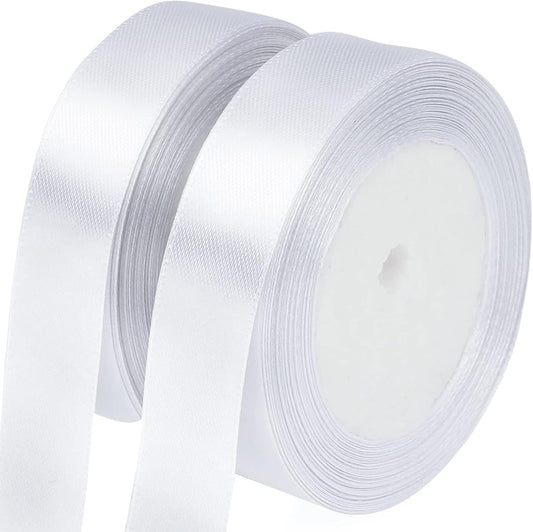 G2PLUS White Stain Ribbons - 20mm Gift Wrap Ribbon- 44M Ribbons for Gift Wrapping - Gift Wrapping Ribbon for Wedding Car, Christmas Wrapping Gift Craft - 2 Roll x 22M