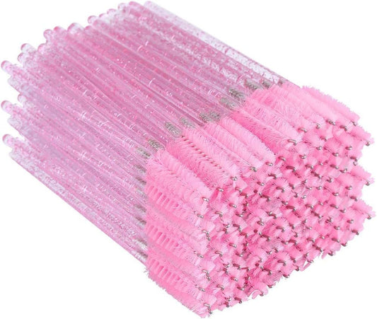 G2PLUS 300 PCS Disposable Eyelash Brushes - Pink Eyelash Spoolies for Extensions - Crystal Mascara Wands -Eyelash Extension Brush Applicator for Eyelash Extensions