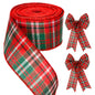 G2PLUS 63mm Tartan Ribbon, Wired Burlap Ribbon, Christmas Wired Ribbon, Christmas Ribbon for Gift Wrapping, Red and Green Plaid Ribbon for Bows and Christmas Wreaths Project
